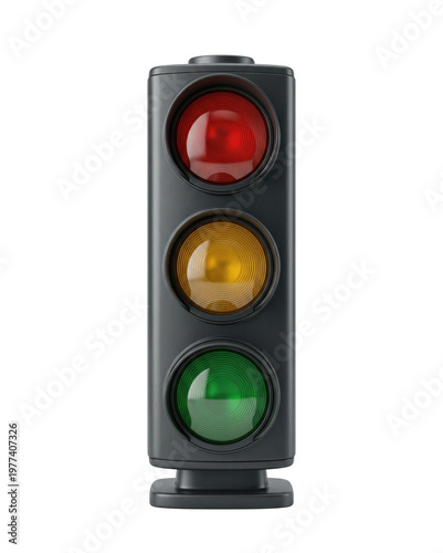 Photos Traffic light signal with red yellow and green lamps isolated