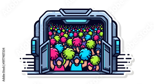 Colorful particles in futuristic container, vibrant illustration