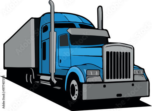 PrintShiny Blue Semi Truck Side View Vector