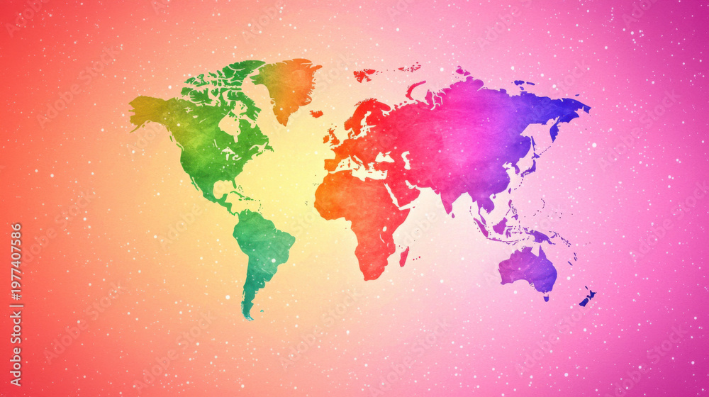 Naklejka premium Colorful World Map with Gradient Background and Soft Texture Effect