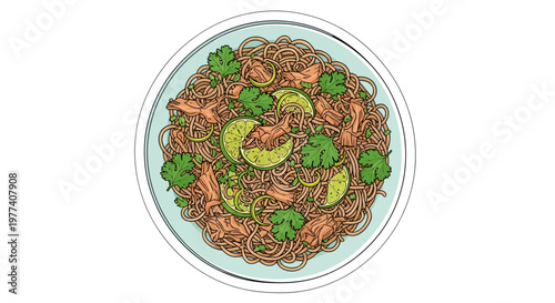 Delicious noodle dish with vegetables in a bowl