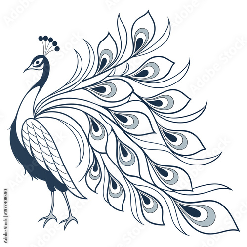 A stunning illustration of a peacock with its vibrant feathers spread out