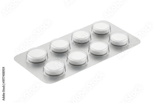 Foto Blister pack with white medical pills isolated