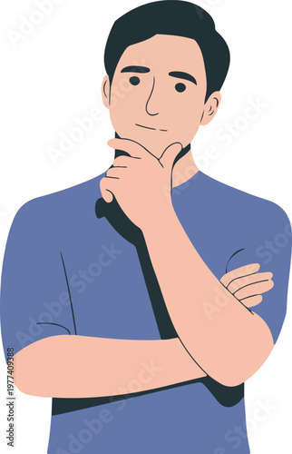 Young man thinking and looking away isolated on white background.