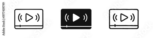 Video Player Icon Set, Multimedia Play Button Symbols for Streaming and Online Media