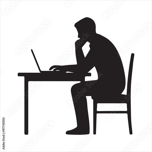 person typing on laptop silhouette vector on white background 