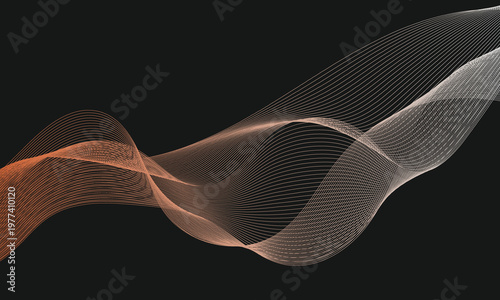 Abstract vector graphic design featuring flowing smooth wavy lines creating a modern geometric pattern isolated on a dark minimal background