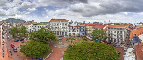 Casco Viejo square with colonial buildings Panama City