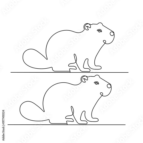 Beaver continuous line art for nature conservation concept
