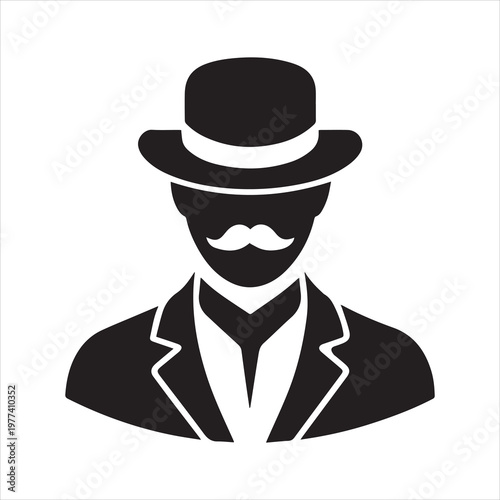 Vintage Gentleman Icon – Hat and Mustache Silhouette on white background 
