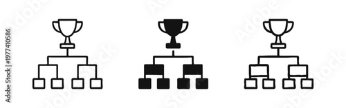 Tournament Bracket Icon Set with Trophy for Competition, Sports and Victory Ranking