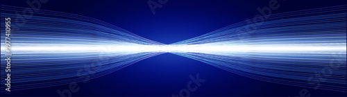Streaming glowing light wavy lines, fast digital information pulse transition, motion futuristic energy for data tech forum banner, website header, presentation cover. Vector illustration