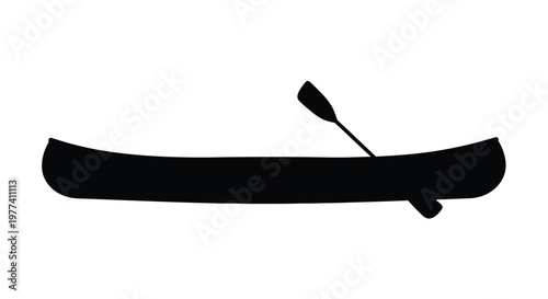 A simple black canoe with a paddle depicted as a silhouette