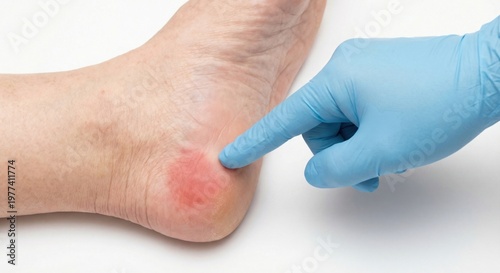 Doctor examining Stage 1 pressure ulcer on heel