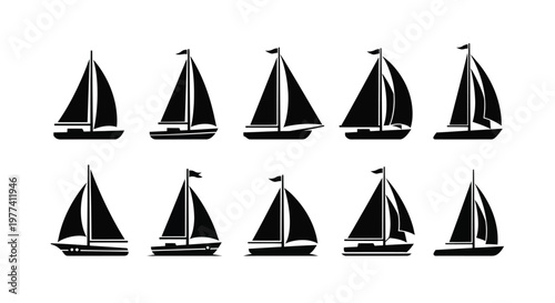 Collection of sailing boats in a minimalist black silhouette
