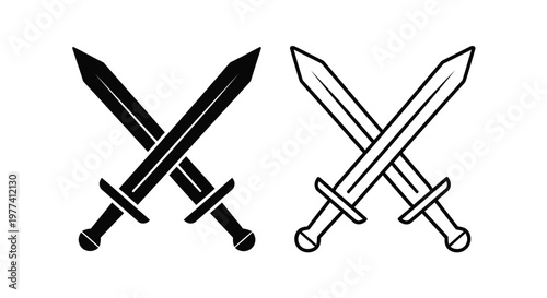 Two crossed swords depicted in contrasting black and white silhouette