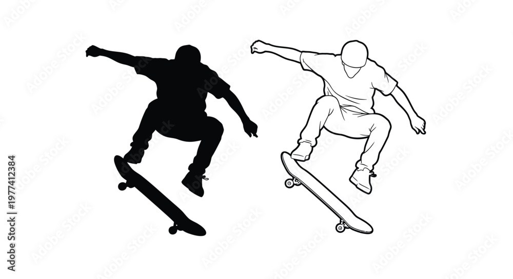 Obraz premium Skateboarder in action contrasting styles and a dark silhouette