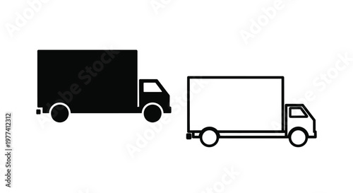 Two delivery trucks depicted in a stark minimalist silhouette