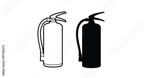 Two fire extinguishers one outlined and one a dark silhouette