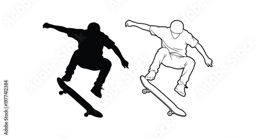 Skateboarder in action contrasting styles and a dark silhouette