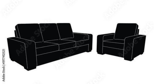 Black furniture set including a sofa and armchair silhouette