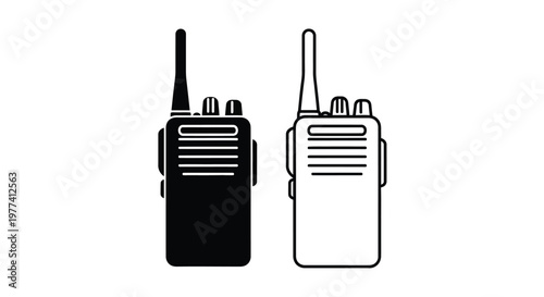 Two walkie talkies displayed one black and one white silhouette