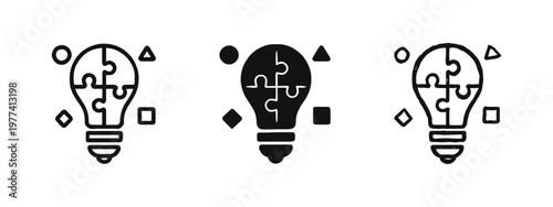 Creative Problem Solving Lightbulb Icon Set - Outline, Solid, and Hand-Drawn Styles