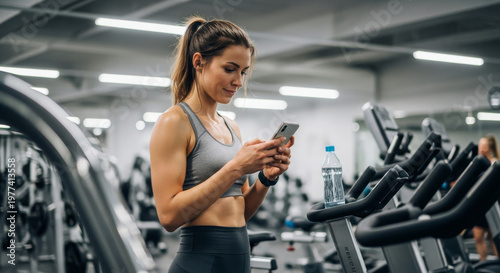Mulher em academia usando o celular