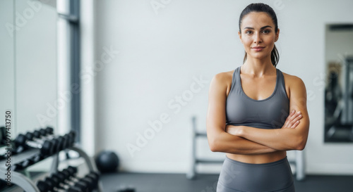 Mulher posando para foto em academia
