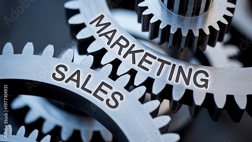 Business gears, marketing sales concept, industrial mechanism, metal cogwheels