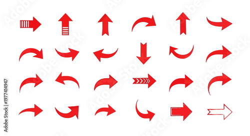 Red Hand Drawn Arrow Set for UI Design, web, editing and Navigation