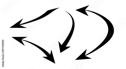Collection of Hand-Drawn Black Curved Swoosh Arrow Vectors and Pointers
