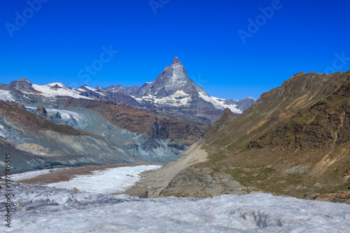 Mountain panorama with Gorner Glacier and Matterhorn in Pennine Alps, Switzerland