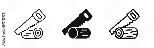 Handsaw and log icon set for woodworking, carpentry, timber industry and manual labor concepts