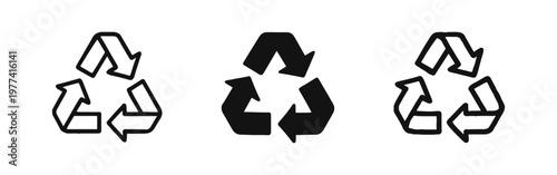 Universal recycling symbol icon set in different artistic styles for environmental protection and green initiatives