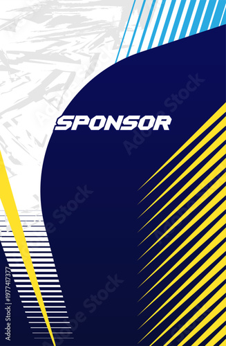 Modern sports jersey template featuring diagonal speed stripes combined with bold blue and yellow contrast