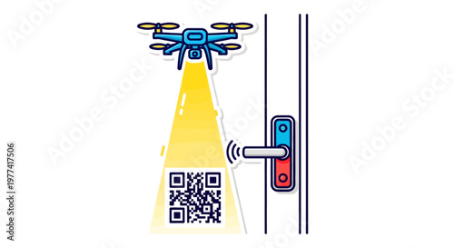 Drone scanning QR code on door with smart lock technology