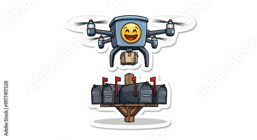 Drone delivering packages with smiling face