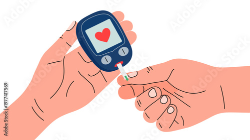 A hand inserts a test strip into a blood glucose meter, symbolizing the daily check for diabetes management.