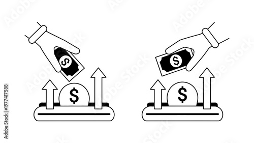 Hands hold banknotes above rising arrows, illustrating financial gain and the concept of increasing monetary value.