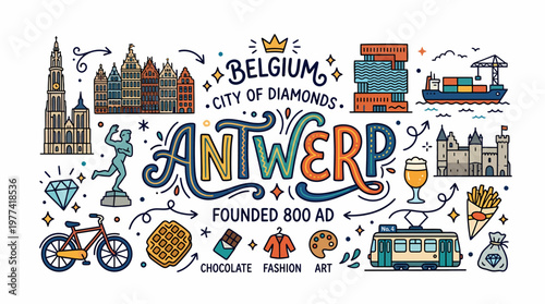 Antwerp Belgium City of Diamonds Travel Illustration