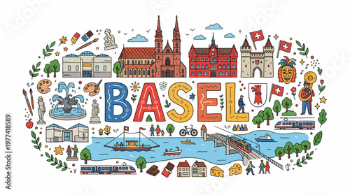 Basel Switzerland Cityscape Illustration