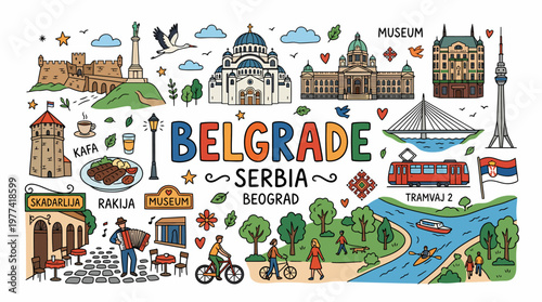 Belgrade Serbia Doodle Art: Landmarks, Culture, and City Life