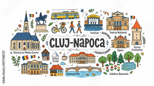 Cluj-Napoca Romania Cityscape Illustration
