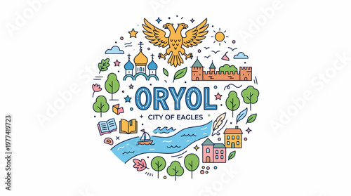 Oryol City of Eagles Doodle Art - Russia Travel Landmark