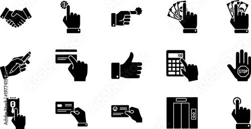 Business and Finance Hand Gestures and Action Icon Set