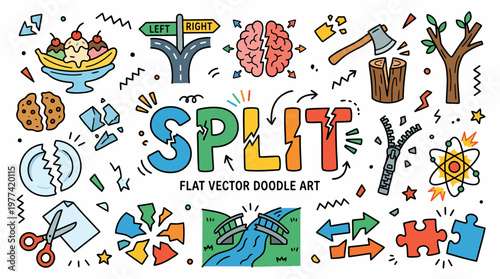 Split Concept, Decision Making, Brainstorming, Doodle Art