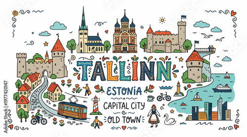 Tallinn Estonia Capital City Old Town Landmark Doodle Art