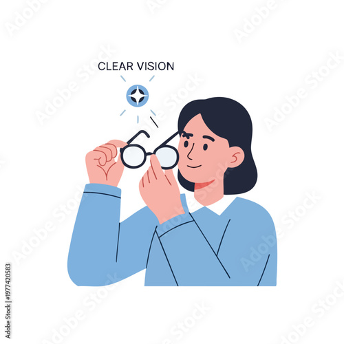 Woman Holding Glasses for Clear Vision.