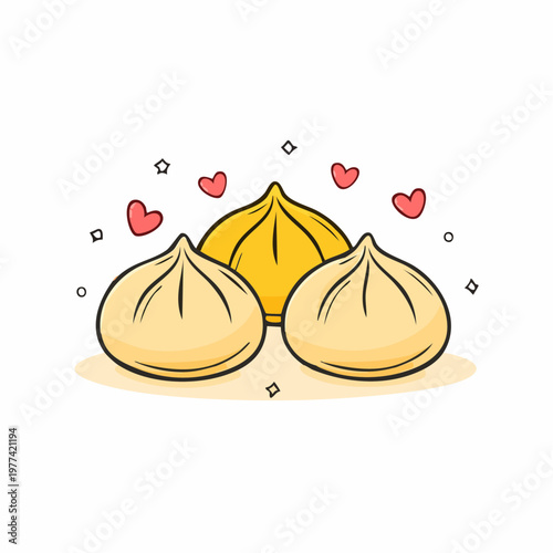 Cute Dumplings Flat Doodle Food Illustration Asian Snack Simple Design